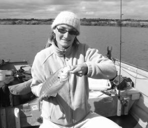 Veronica Olsen with a 36cm trevally from Barwon River estuary.